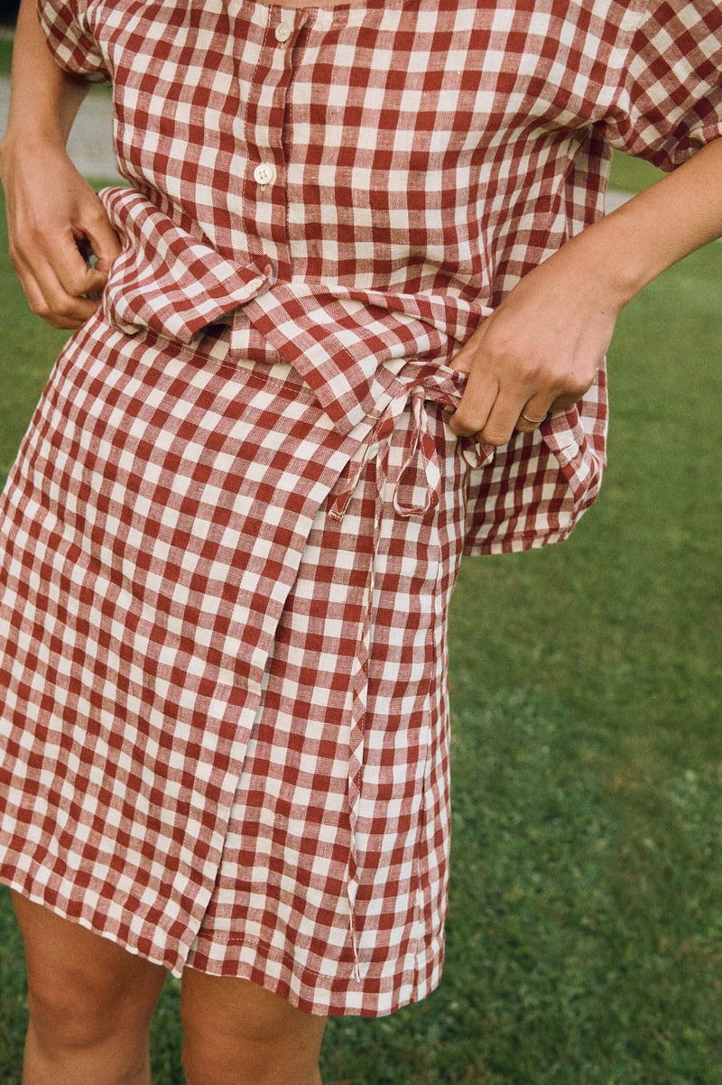 Gingham Wrap Skirt – Cali by LinenFox, 100% Linen