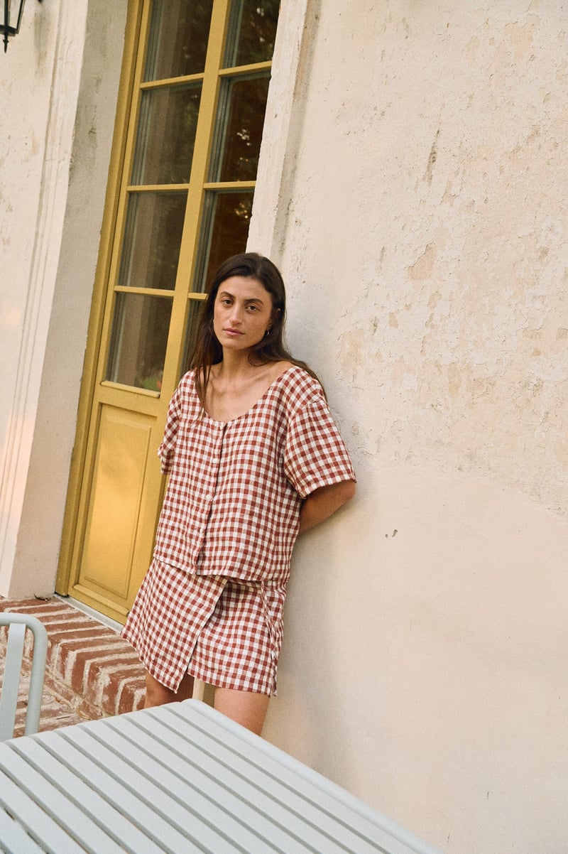 Gingham Wrap Skirt – Cali by LinenFox, 100% Linen