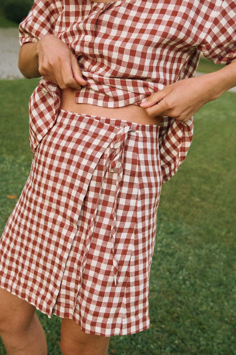 Gingham Wrap Skirt – Cali by LinenFox, 100% Linen