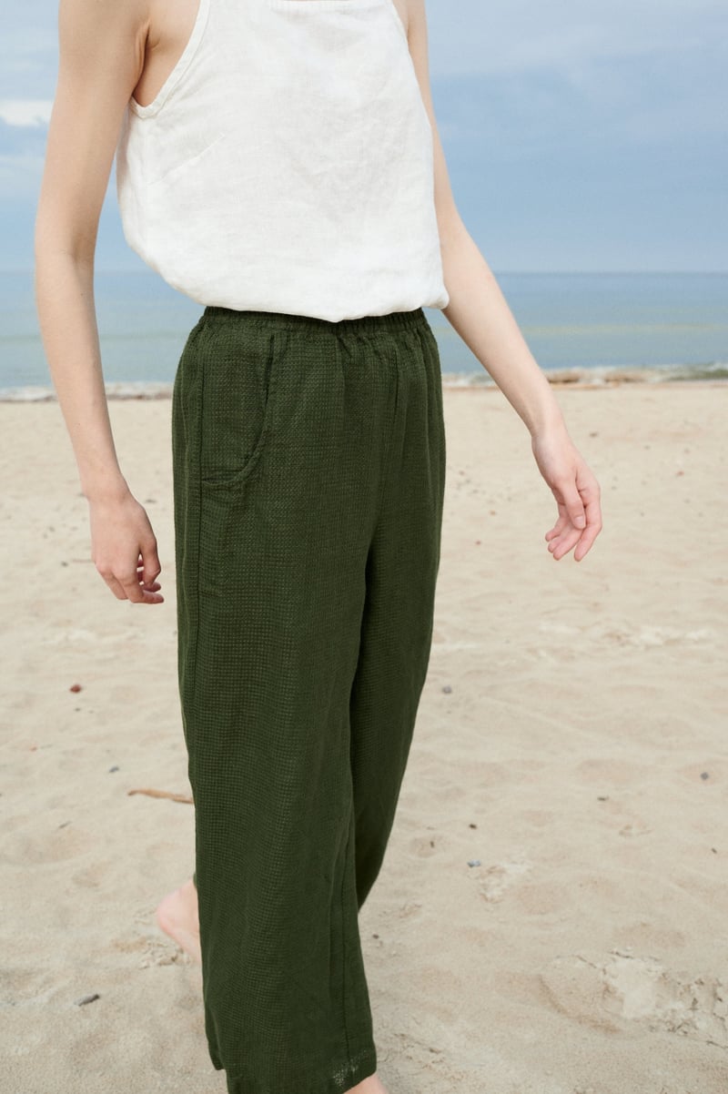 Ocean Waffle Linen Trousers by LinenFox, 100% Linen