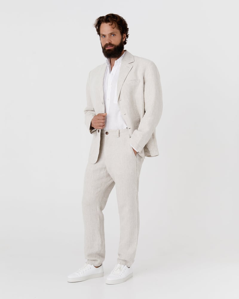 Heavyweight linen men's pants MORCOTE in Natural melange by MagicLinen, 100% Linen