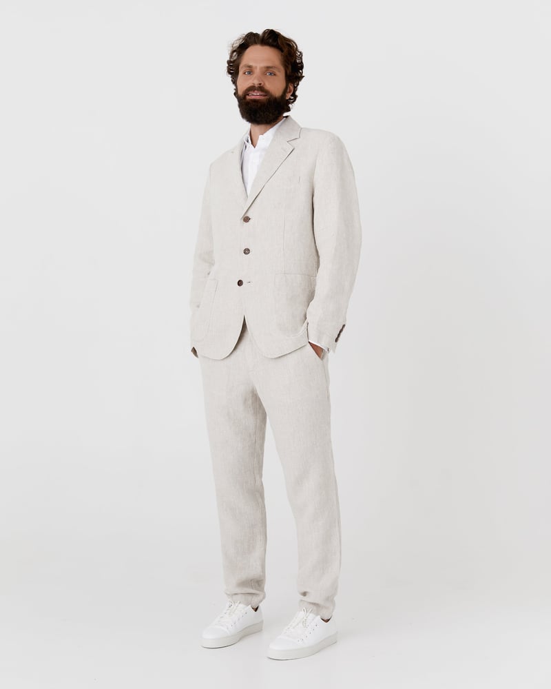 Heavyweight linen men's pants MORCOTE in Natural melange by MagicLinen, 100% Linen
