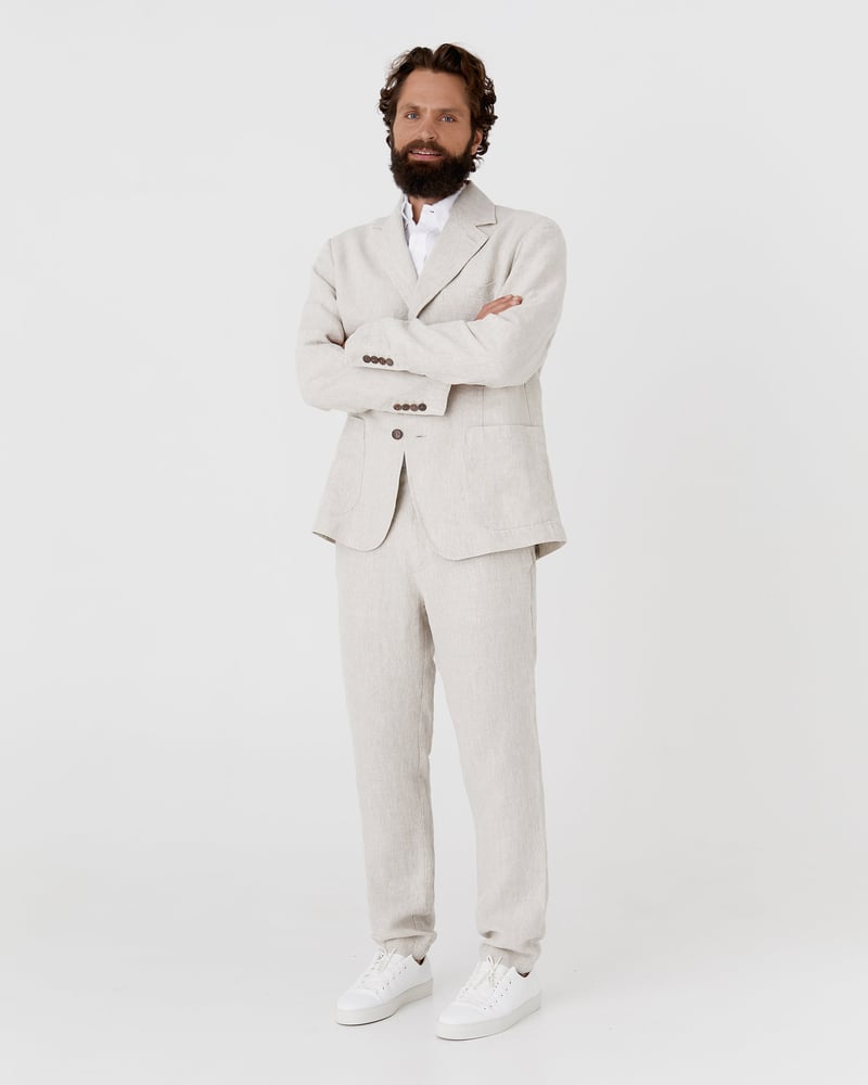 Heavyweight linen men's pants MORCOTE in Natural melange by MagicLinen, 100% Linen