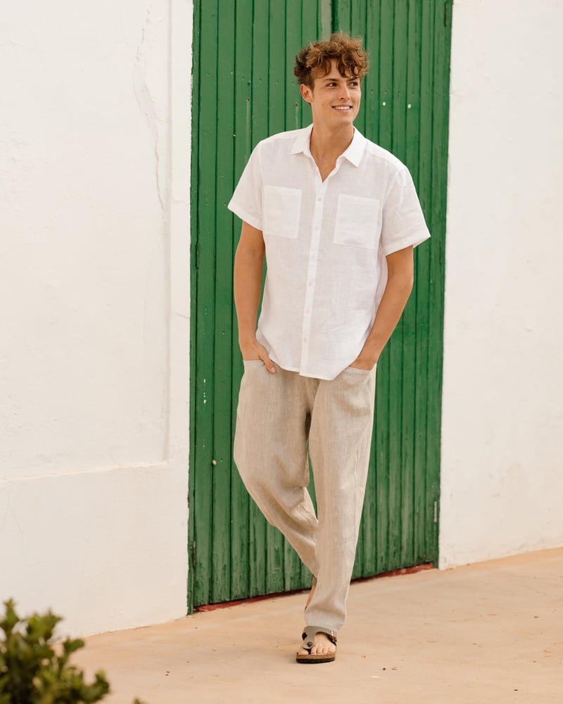 Men's linen pants TRUCKEE in Natural melange by MagicLinen, 100% Linen