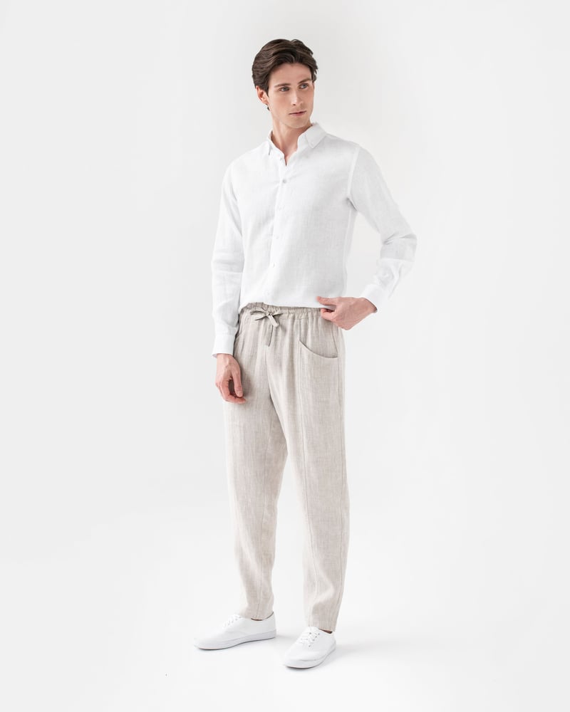 Men's linen pants TRUCKEE in Natural melange by MagicLinen, 100% Linen