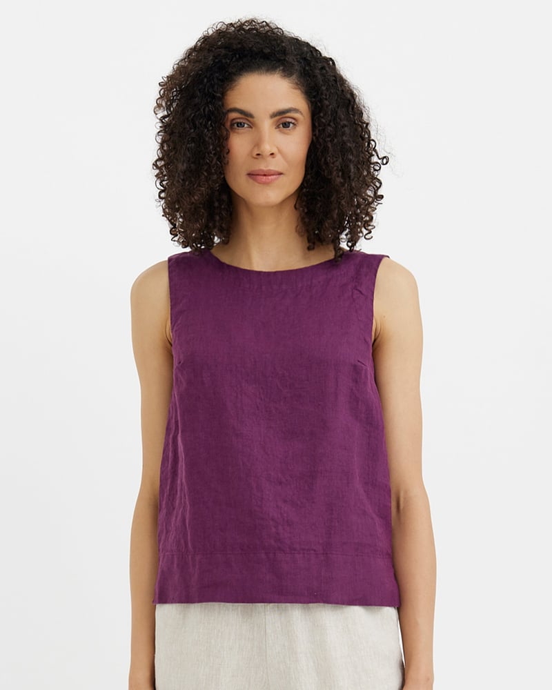 Sleeveless Linen Top GENEVA in Royal purple by MagicLinen, 100% Linen