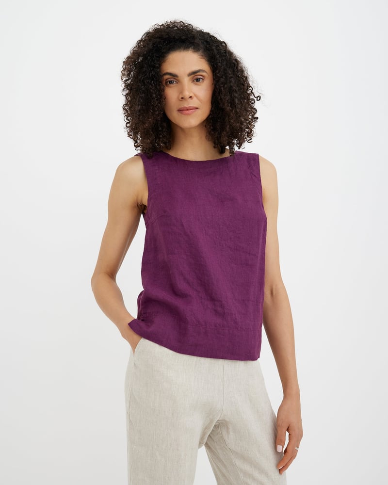 Sleeveless Linen Top GENEVA in Royal purple by MagicLinen, 100% Linen