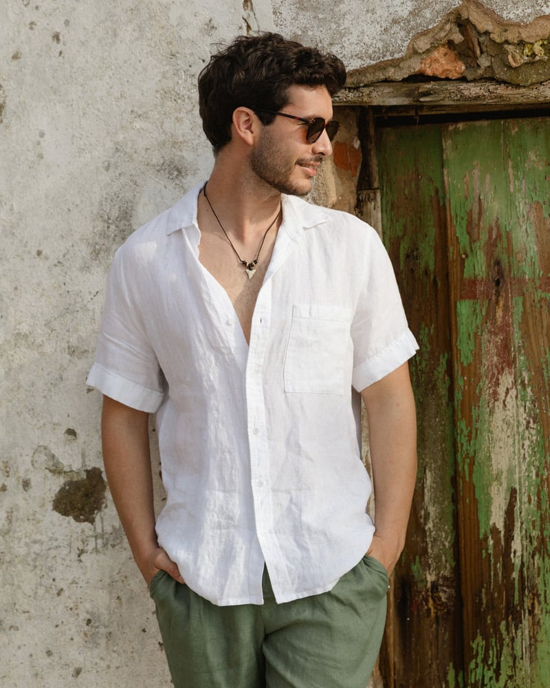 Men's Short Sleeve Linen Shirt DENVER in White by MagicLinen, 100% Linen