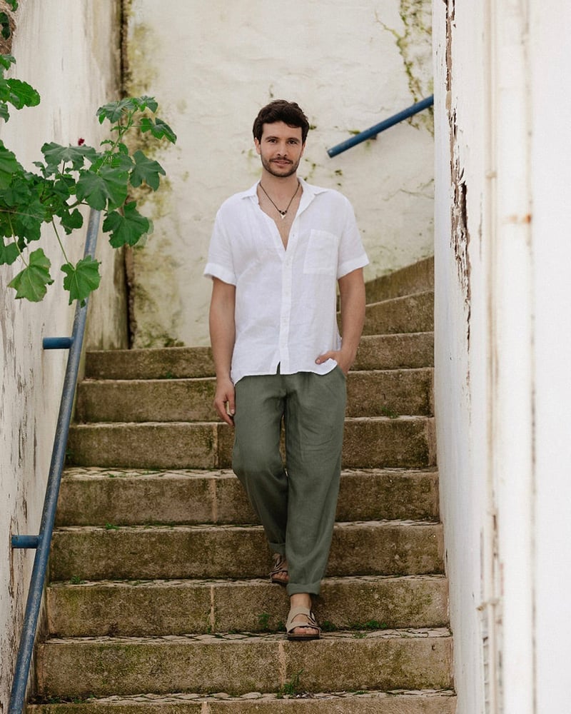 Men's Short Sleeve Linen Shirt DENVER in White by MagicLinen, 100% Linen