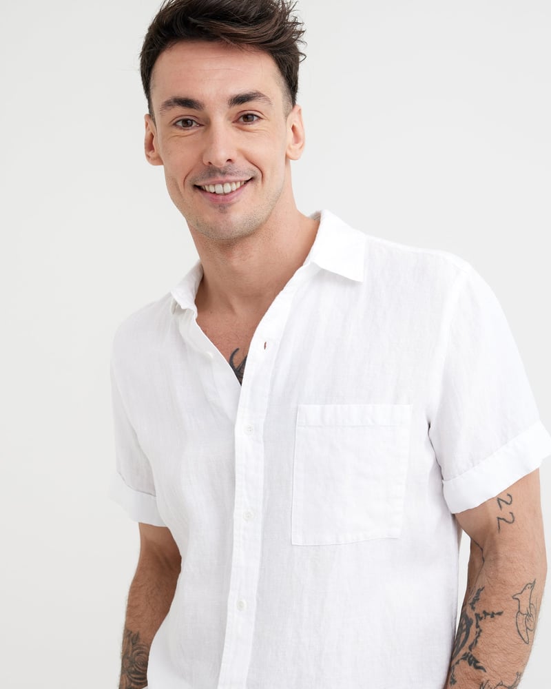 Men's Short Sleeve Linen Shirt DENVER in White by MagicLinen, 100% Linen