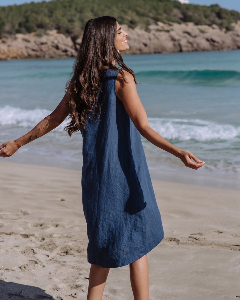 Royal TOSCANA linen dress in Deep navy blue by MagicLinen, 100% Linen