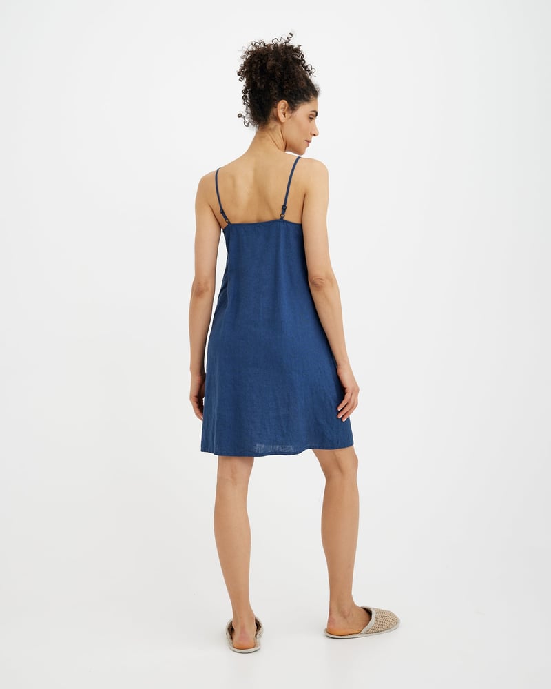 Linen pajama dress HARBOUR in Deep navy blue by MagicLinen, 100% Linen