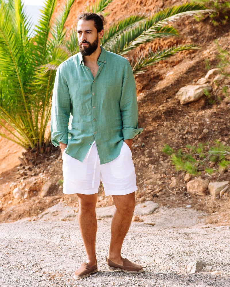 Men's linen shirt NEVADA in Matcha green by MagicLinen, 100% Linen