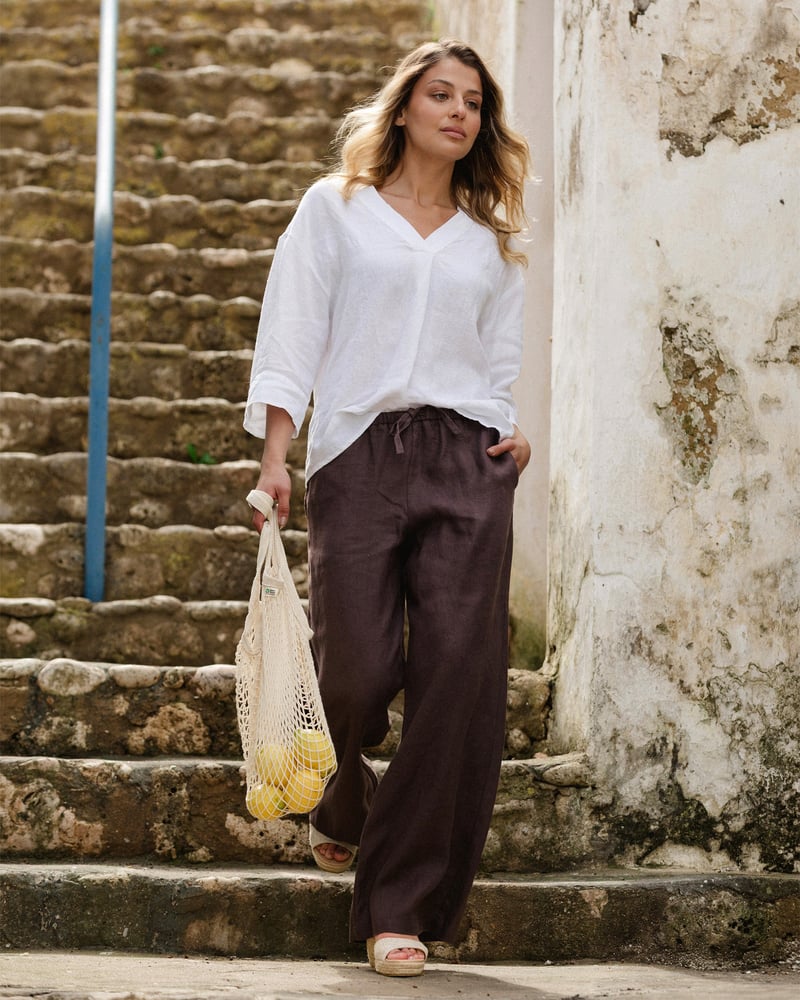 Linen Pants CURACAO in Espresso brown by MagicLinen, 100% Linen