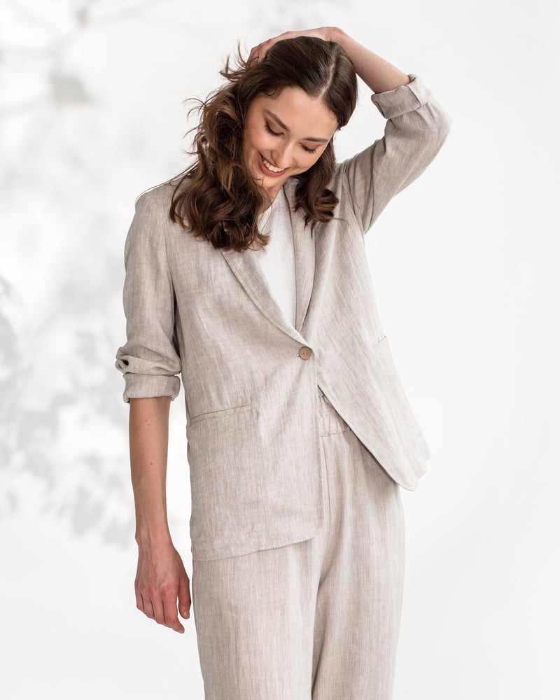 Women's linen blazer PLACID in Natural melange by MagicLinen, 100% Linen