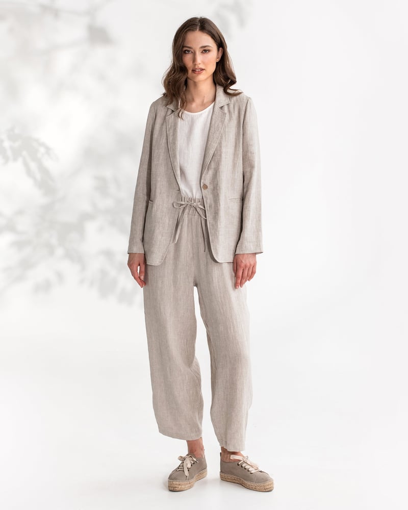 Women's linen blazer PLACID in Natural melange by MagicLinen, 100% Linen