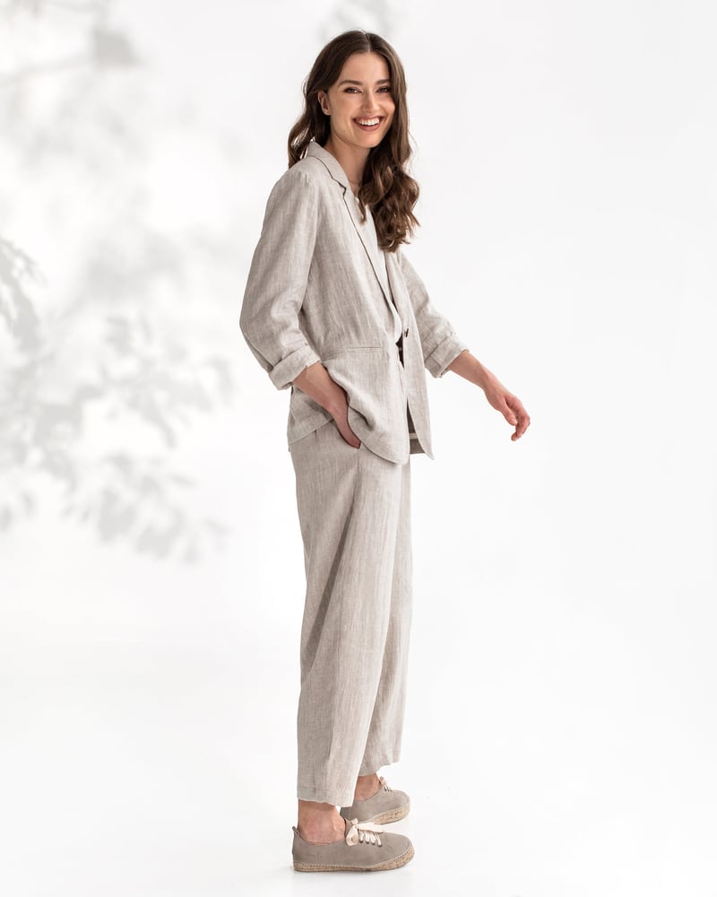 Women's linen blazer PLACID in Natural melange by MagicLinen, 100% Linen