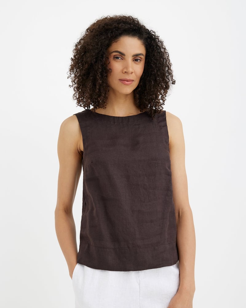 Sleeveless Linen Top GENEVA in Espresso brown by MagicLinen, 100% Linen