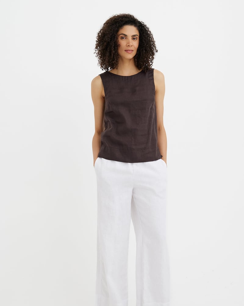 Sleeveless Linen Top GENEVA in Espresso brown by MagicLinen, 100% Linen