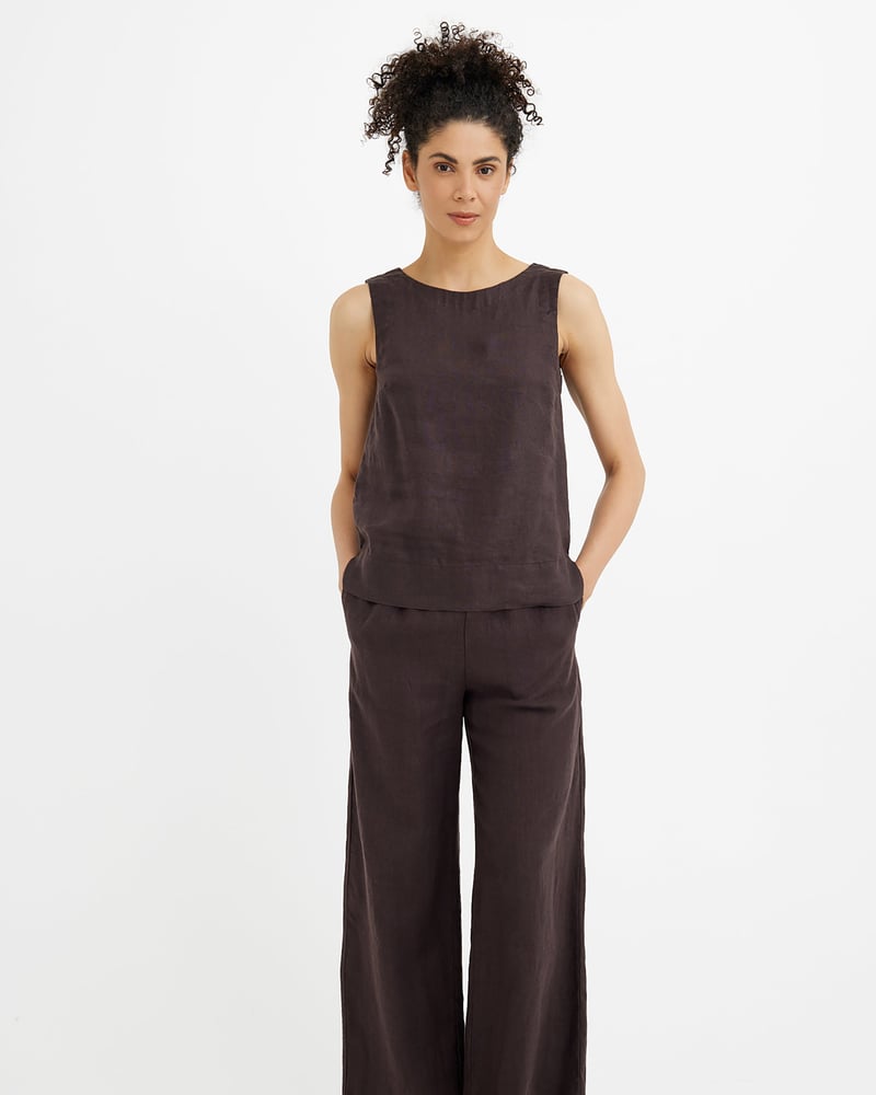 Sleeveless Linen Top GENEVA in Espresso brown by MagicLinen, 100% Linen