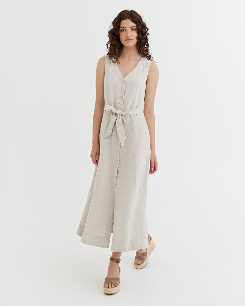 Sleeveless Linen Dress ACADIA in Natural melange by MagicLinen, 100% Linen
