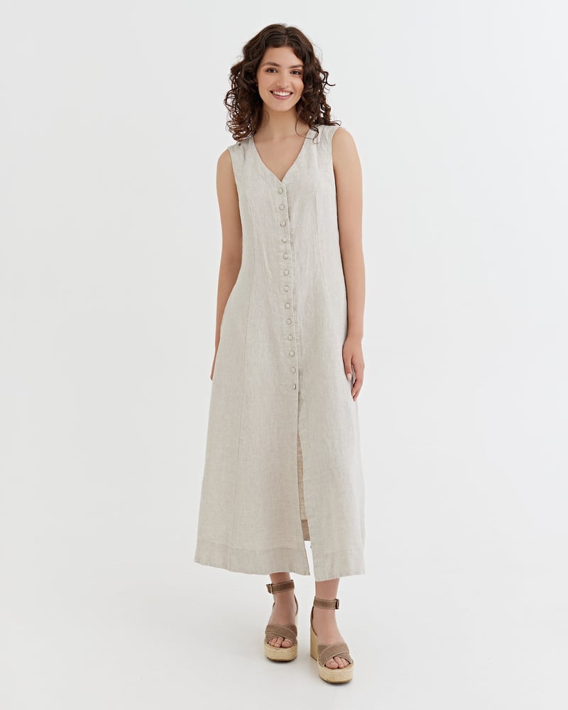 Sleeveless Linen Dress ACADIA in Natural melange by MagicLinen, 100% Linen