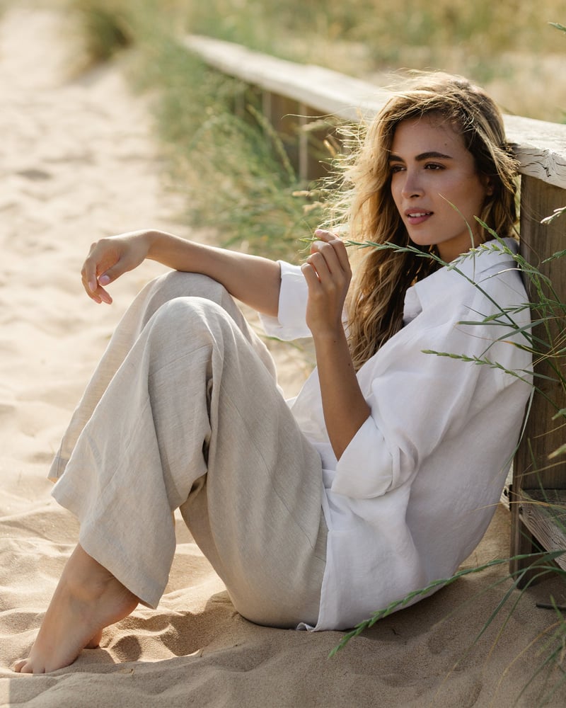 Long-Sleeve Linen Shirt CORSICA in White by MagicLinen, 100% Linen