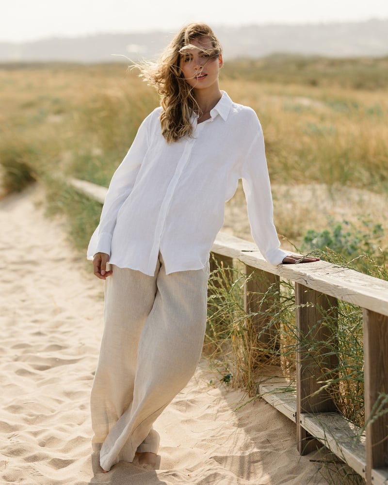 Long-Sleeve Linen Shirt CORSICA in White by MagicLinen, 100% Linen