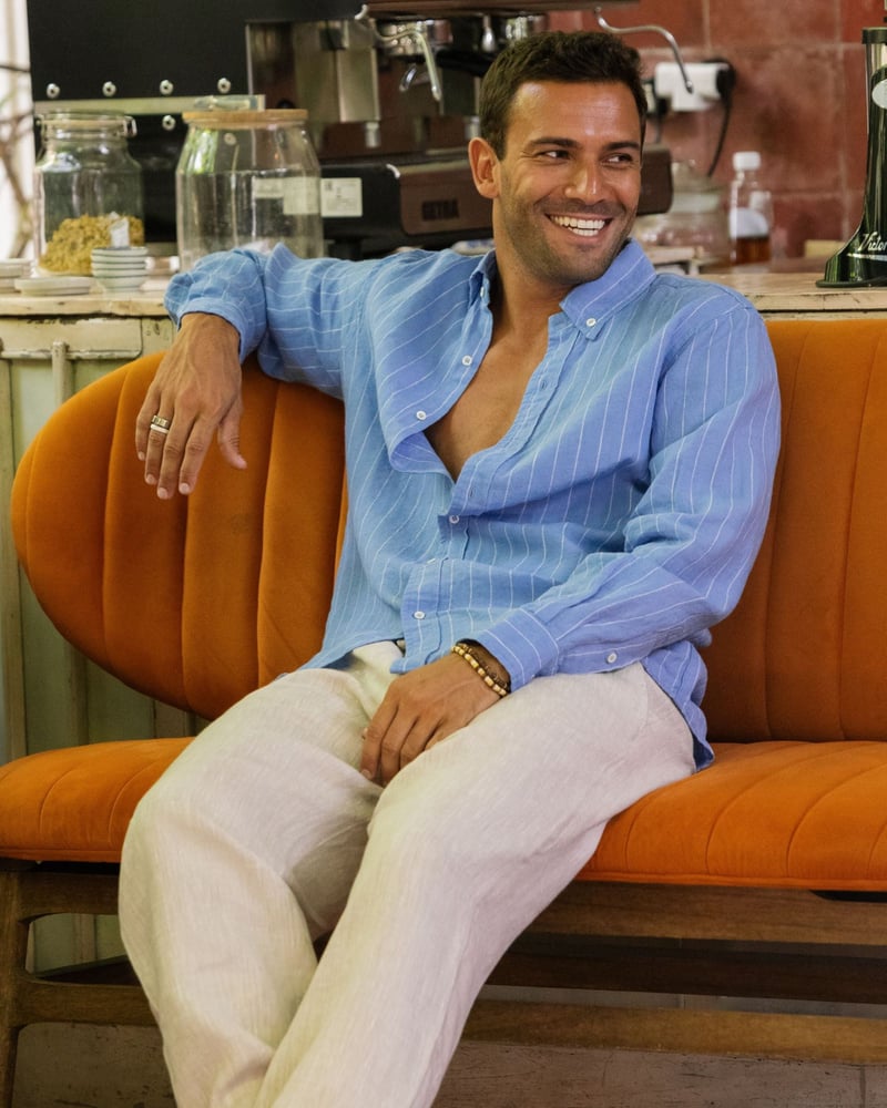 Classic men's linen shirt SINTRA in Blue stripes by MagicLinen, 100% Linen