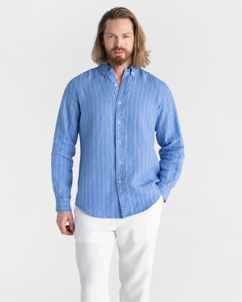 Classic men's linen shirt SINTRA in Blue stripes by MagicLinen, 100% Linen