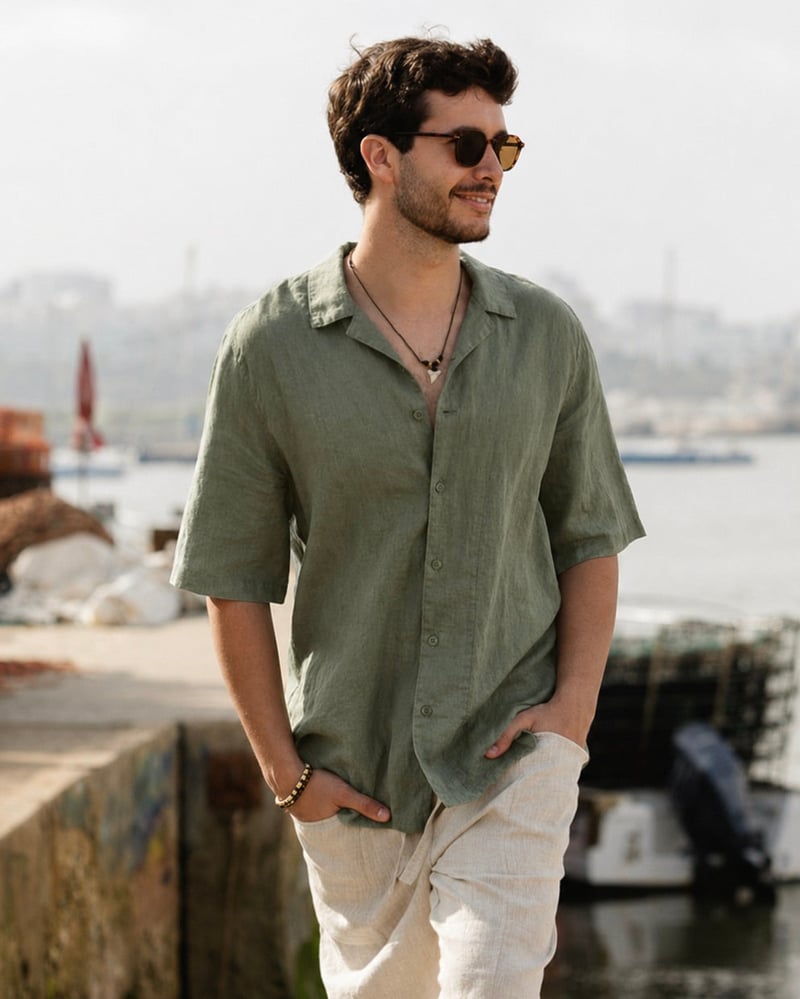 Men's Short Sleeve Linen Shirt KEY WEST in Mist green by MagicLinen, 100% Linen