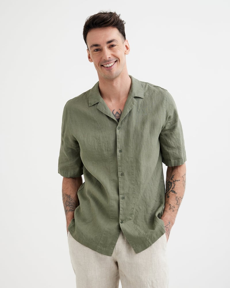 Men's Short Sleeve Linen Shirt KEY WEST in Mist green by MagicLinen, 100% Linen