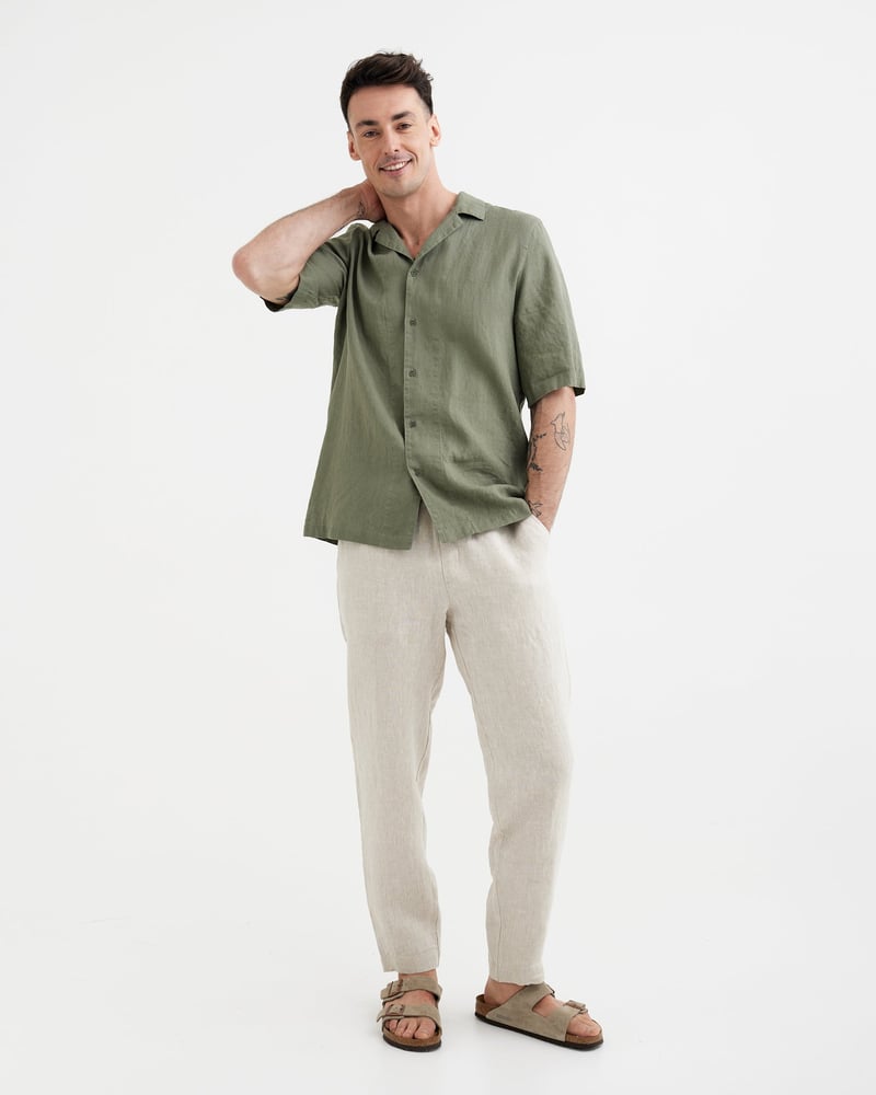 Men's Short Sleeve Linen Shirt KEY WEST in Mist green by MagicLinen, 100% Linen