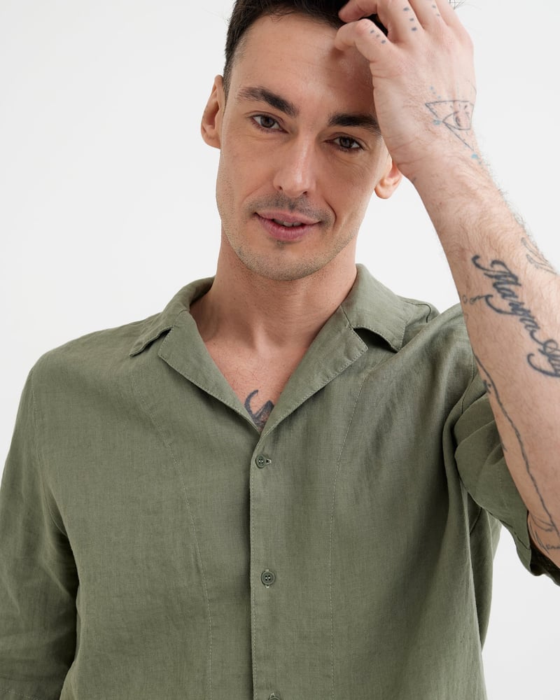 Men's Short Sleeve Linen Shirt KEY WEST in Mist green by MagicLinen, 100% Linen