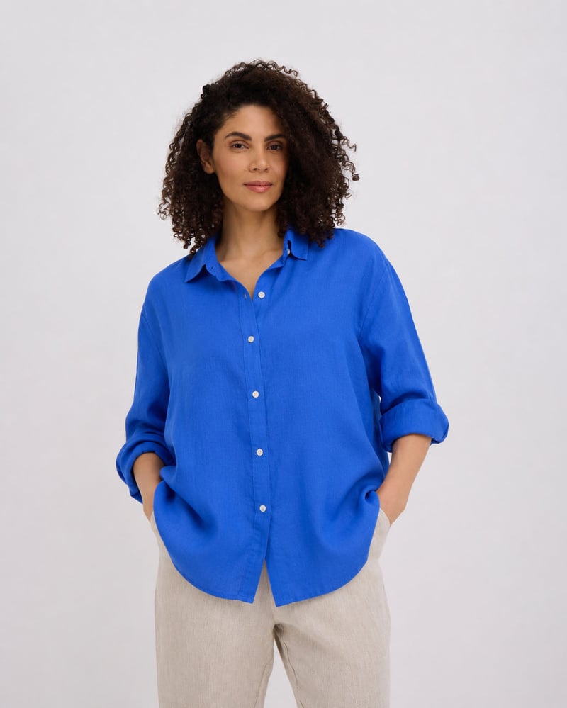 Long-Sleeve Linen Shirt ELBA in Classic blue by MagicLinen, 100% Linen