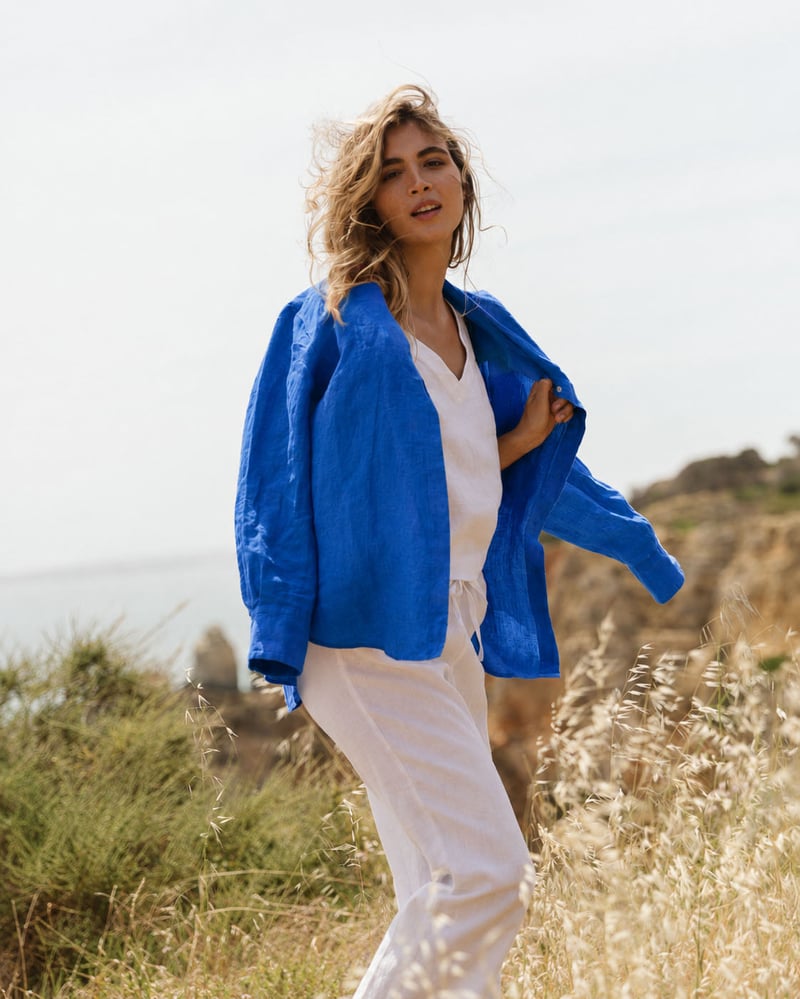 Long-Sleeve Linen Shirt ELBA in Classic blue by MagicLinen, 100% Linen