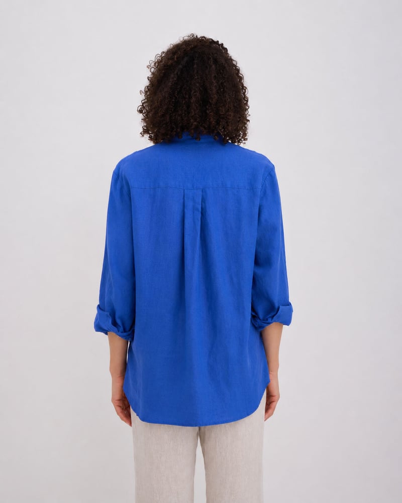 Long-Sleeve Linen Shirt ELBA in Classic blue by MagicLinen, 100% Linen