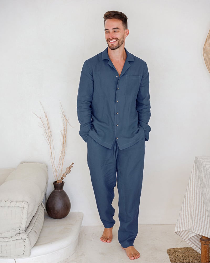 Men's linen pajama set VIGO in Deep Navy Blue by MagicLinen, 100% Linen