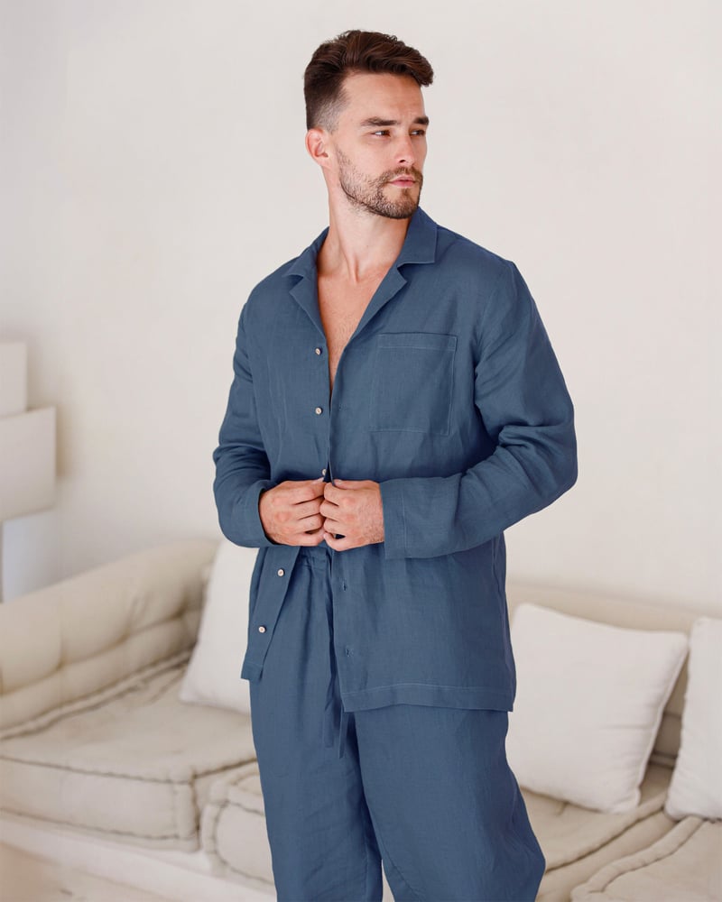 Men's linen pajama set VIGO in Deep Navy Blue by MagicLinen, 100% Linen