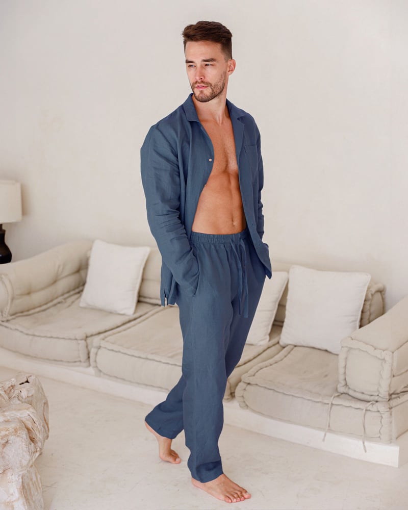 Men's linen pajama set VIGO in Deep Navy Blue by MagicLinen, 100% Linen