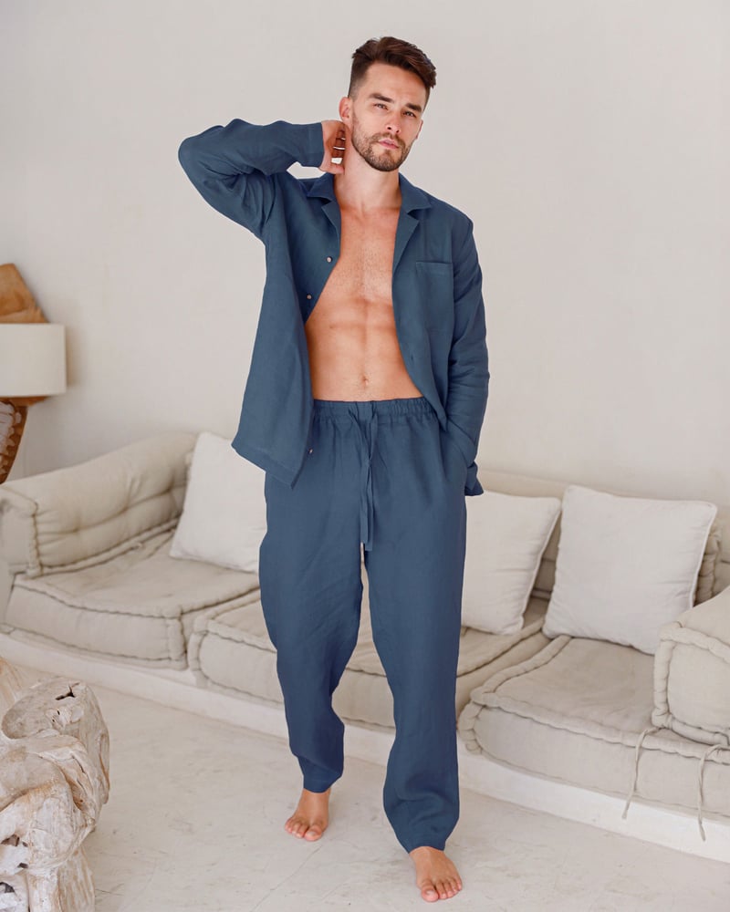 Men's linen pajama set VIGO in Deep Navy Blue by MagicLinen, 100% Linen