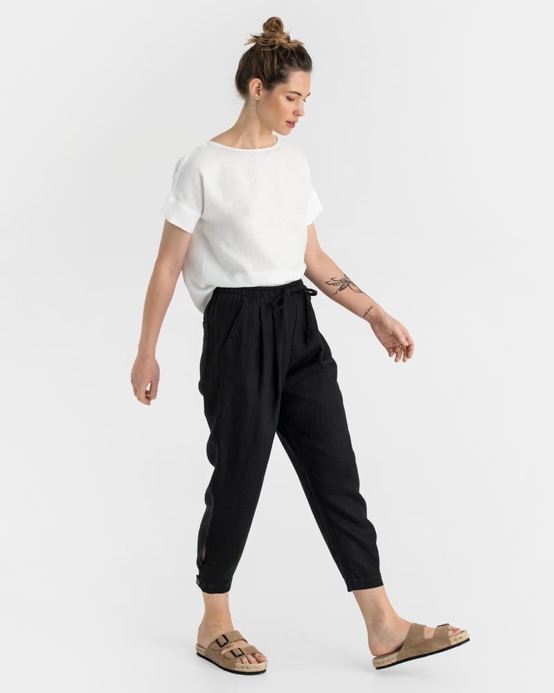 Tapered linen pants MONTAUK in Black by MagicLinen, 100% Linen