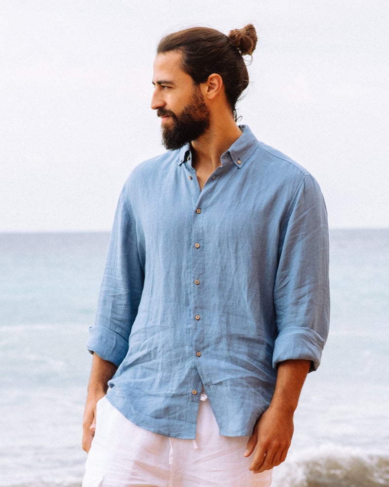Men's linen shirt NEVADA in Ocean blue by MagicLinen, 100% Linen