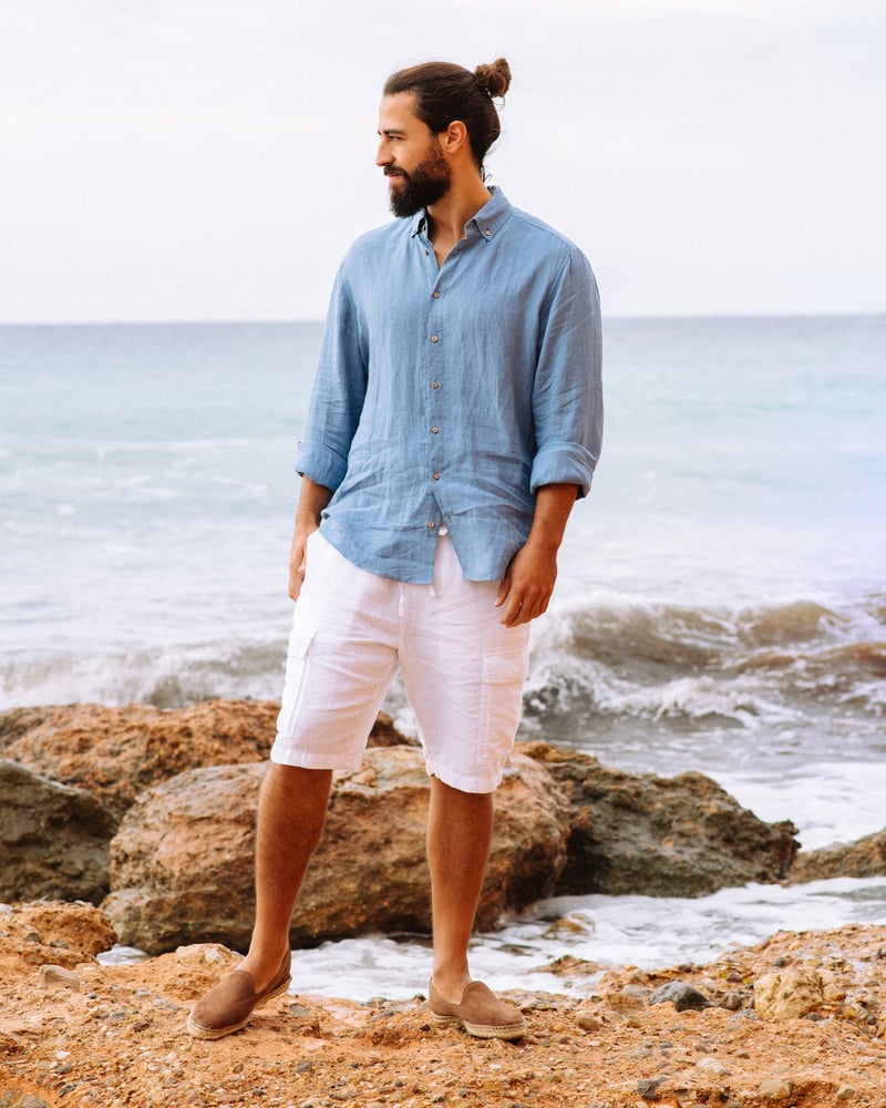 Men's linen shirt NEVADA in Ocean blue by MagicLinen, 100% Linen