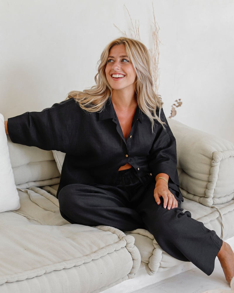 Linen pajama set AVEIRA in Black by MagicLinen, 100% Linen