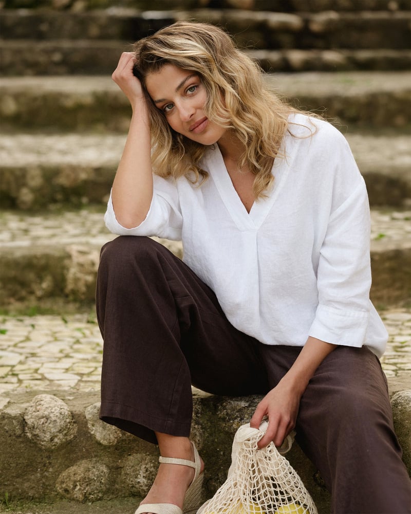 Linen Top ST. TROPEZ in White by MagicLinen, 100% Linen