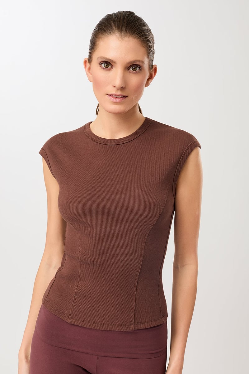 Ribbed Sport Top - Oak, GOTS by Mandala, 95% Cotton, 5% Elastane