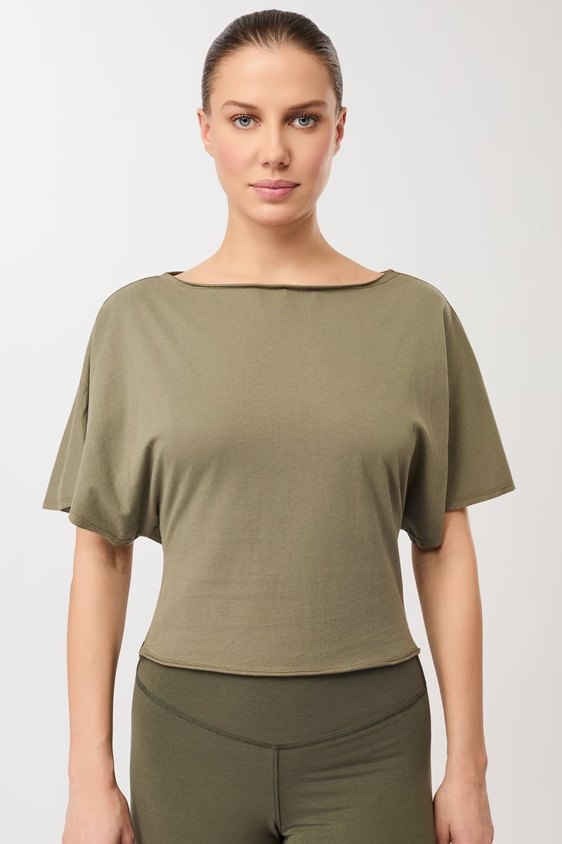 Back Bow Tee - Khaki, GOTS by Mandala, 100% Cotton