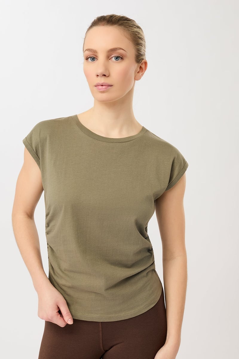 Side Ruffled Top - Khaki, GOTS by Mandala, 100% Cotton