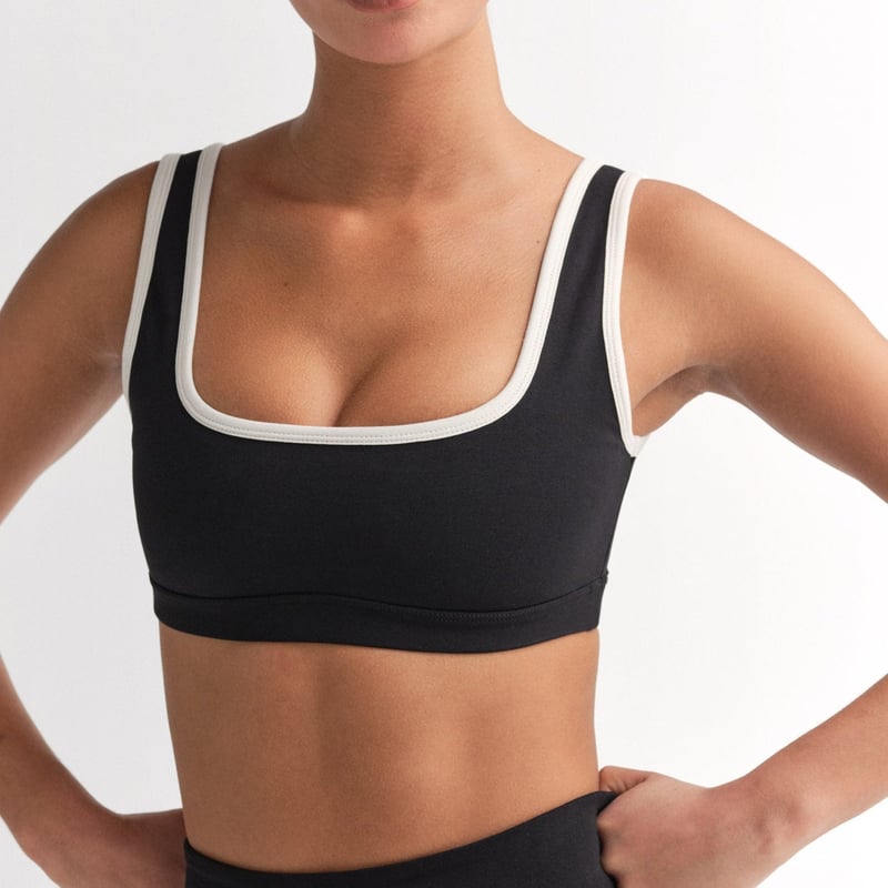 Organic Stretch Contrast Square Neck Sports Bra by MATE the Label, 92% Cotton, 8% Elastane
